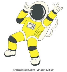 Happy astronaut making a sign i love you (ILY) with three fingers up. Sign language. Gestures. Vector illustration.