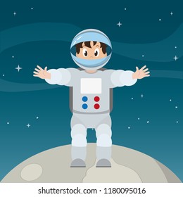 happy astronaut man in the moon over space