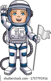 Happy Astronaut Man in White and Blue Space Suit Drawing, Illustration, Digital Art
