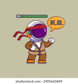 happy Astronaut playing game fighter, ready to fight cartoon character of illustration