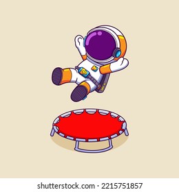 The happy astronaut is playing the trampoline and jumping so high of illustration