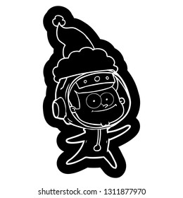 happy astronaut quirky cartoon icon of a wearing santa hat