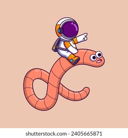 happy Astronaut riding a big worm monster cartoon character of illustration