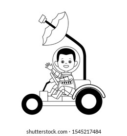 happy astronaut in a spacial car icon over white background, vector illustration