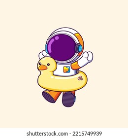 The happy astronaut is wearing the duck rubber for swimming of illustration