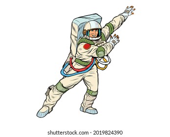 Happy Astronaut In Weightlessness, Outer Space. Isolate On A White Background