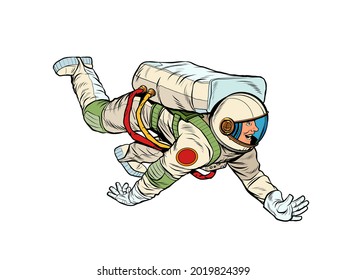 Happy Astronaut In Weightlessness, Outer Space. Isolate On A White Background