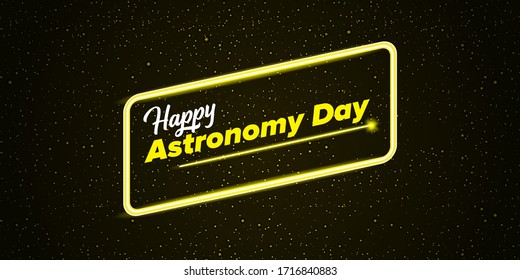 Happy astronomy day greeting card with night stars and galaxy. Vector International astronomy day banner or poster design template with starry dark sky