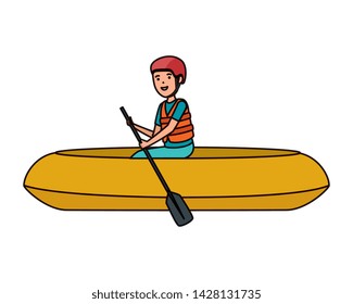 happy athletic boy in kayak character