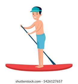 happy athletic boy practicing surf sport