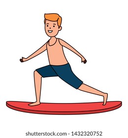 happy athletic boy practicing surf sport