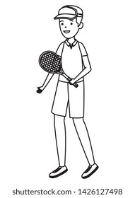 happy athletic boy with racket practicing tennis