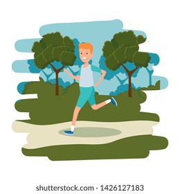 happy athletic boy running in the camp
