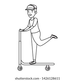 happy athletic boy in skateboard