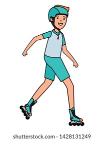 happy athletic boy in skates