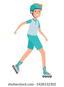 happy athletic boy in skates