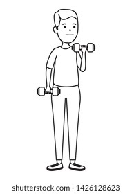 happy athletic boy weight lifting