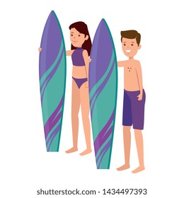 happy athletic couple practicing surf sport