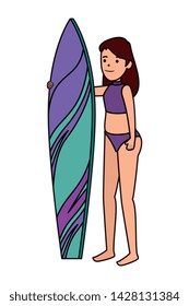 happy athletic girl practicing surf sport