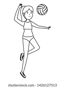 happy athletic girl practicing volleyball