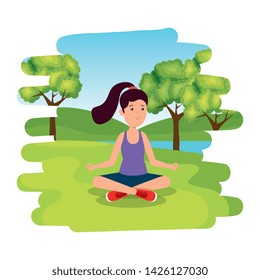 happy athletic girl practicing yoga on the camp