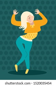 Happy attractive girl dancing. Vector illustration.