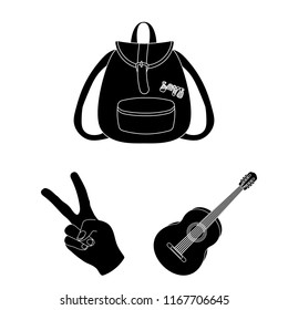 Happy and attribute black icons in set collection for design. Happy and accessories vector symbol stock web illustration.