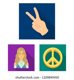 Happy and attribute flat icons in set collection for design. Happy and accessories vector symbol stock web illustration.