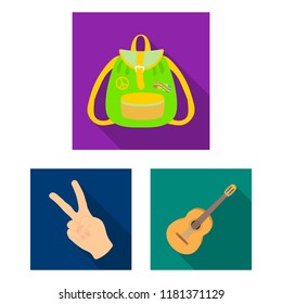 Happy and attribute flat icons in set collection for design. Happy and accessories vector symbol stock web illustration.