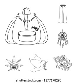 Happy and attribute outline icons in set collection for design. Happy and accessories vector symbol stock web illustration.