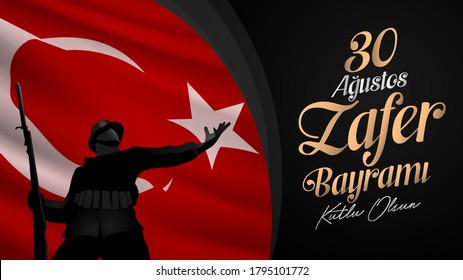 Happy August 30th Victory Day (Turkish: 30 Agustos Zafer Bayrami Kutlu Olsun) Billboard, Greeting Card, Social Media Design