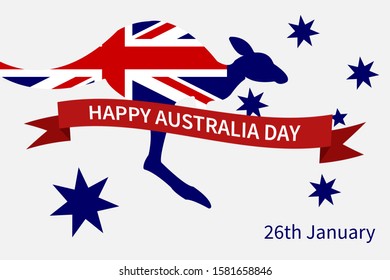 Happy Australia day 26 January. Australian kangaroo with flag on a white background. Greeting card, poster, banner concept. Vector illustration EPS 10.