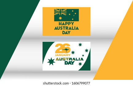 Happy Australia day 26 January. Set of two bannesr with Flag of Australia with text on a white background. Greeting card, poster, banner concept. Vector illustration EPS 10.