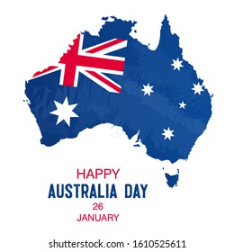 Happy Australia Day. 26 january. Map of Australia with flag on a blue background. Vector illustration EPS10