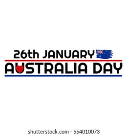 Happy Australia day 26 january festive background with flag. National colors. Blue, red, white. Template design layout for card, banner, poster, flyer, card. Text with heart