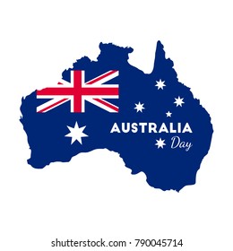 Happy Australia Day -  26 january. Poster with Australia map on isolated backgrund. Vector illustration