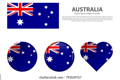 Happy Australia day 26 january festive background with flag. Template design layout for card, banner, poster, flyer, card. Simple vector icons set of Australian flag.