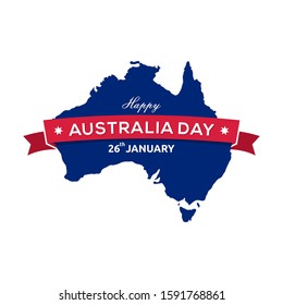 Happy Australia day 26th January lettering, map of Australia with ribbon vector illustration