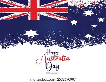 Feliz día de Australia. Cartel o Anuncio del 26 de enero con la bandera nacional australiana. diseño de pincel con letras a mano, Ilustración vectorial.