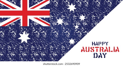 Feliz día de Australia. Cartel o Anuncio del 26 de enero con la bandera nacional australiana. diseño de pincel con letras a mano, Ilustración vectorial.