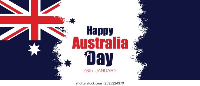 Feliz día de Australia. Cartel o Anuncio del 26 de enero con la bandera nacional australiana con el diseño del cepillo. Ilustración vectorial.