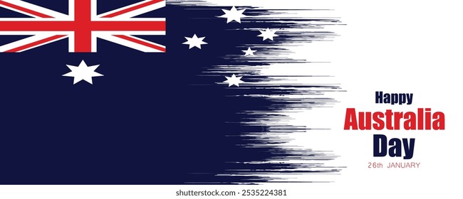 Feliz día de Australia. Cartel o Anuncio del 26 de enero con la bandera nacional australiana con el diseño del cepillo. Ilustración vectorial.