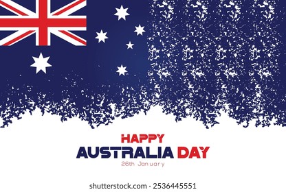 Feliz día de Australia. Cartel o Anuncio del 26 de enero con la bandera nacional australiana y el diseño del cepillo, Ilustración vectorial.