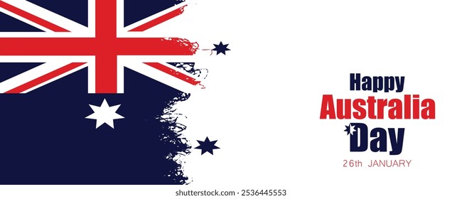 Feliz día de Australia. Cartel o Anuncio del 26 de enero con la bandera nacional australiana y el diseño del cepillo, Ilustración vectorial.