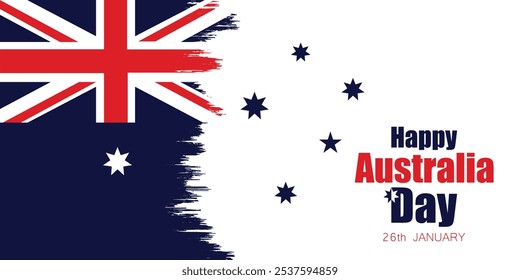 Feliz día de Australia. Cartel o Anuncio del 26 de enero con la bandera nacional australiana y el diseño del cepillo, Ilustración vectorial.