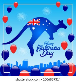 Happy Australia day Background. Map of Australia with flag background Vector illustration