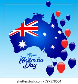 Happy Australia day Background. Map of Australia with flag background Vector illustration