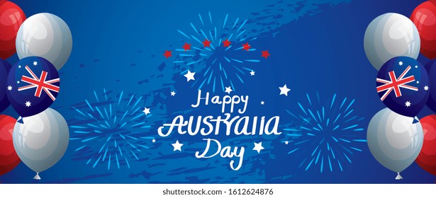 happy australia day with balloons helium decoration vector illustration design