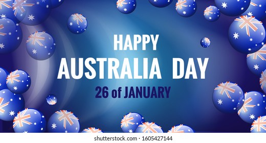 Happy Australia Day banner. Australia flag bubble on abstract blue background vector illustration