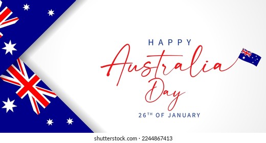 Happy Australia Day banner with flags. Patriotic country flag isolated on white background for Australia Day, 26th of January. Vector Illustration